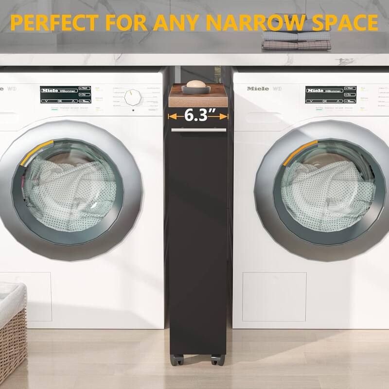 20" 4-Tier Narrow Rolling Kitchen Utility Cart Brown & Black Finish