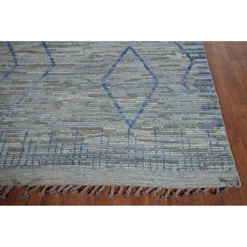 Moroccan Oriental Area Rug Hand-Knotted Blue Wool Carpet - 8'9" x 12'9"