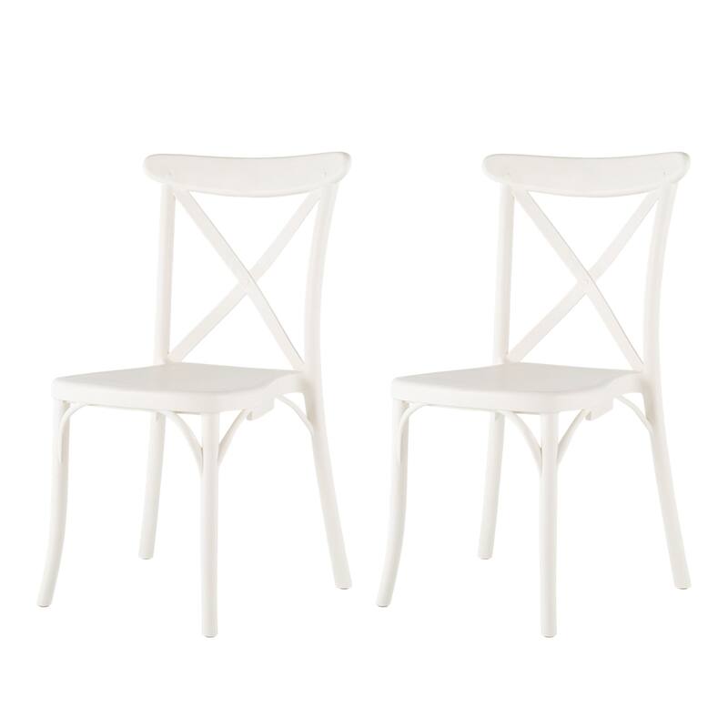 HomeRoots Set of Two White Heavy Duty Plastic Outdoor Stacking Dining Chairs