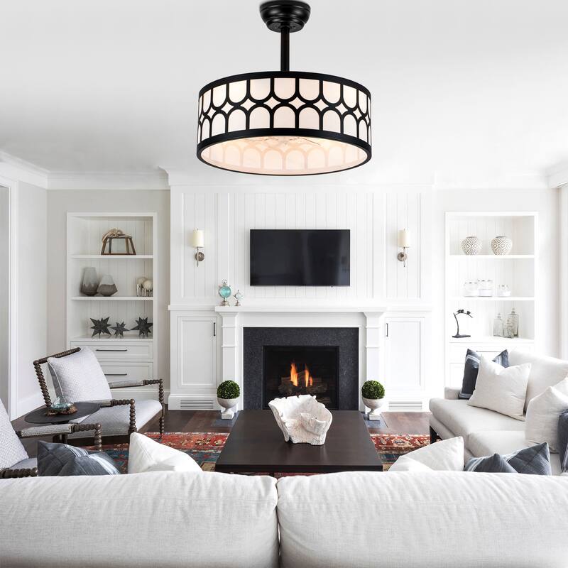 Bella Depot 20" Modern Black Drrum Ceiling Fan with Light and Remote 6-speed