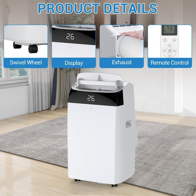 12000 BTU Portable AC Unit, 24H Timer, Remote Control