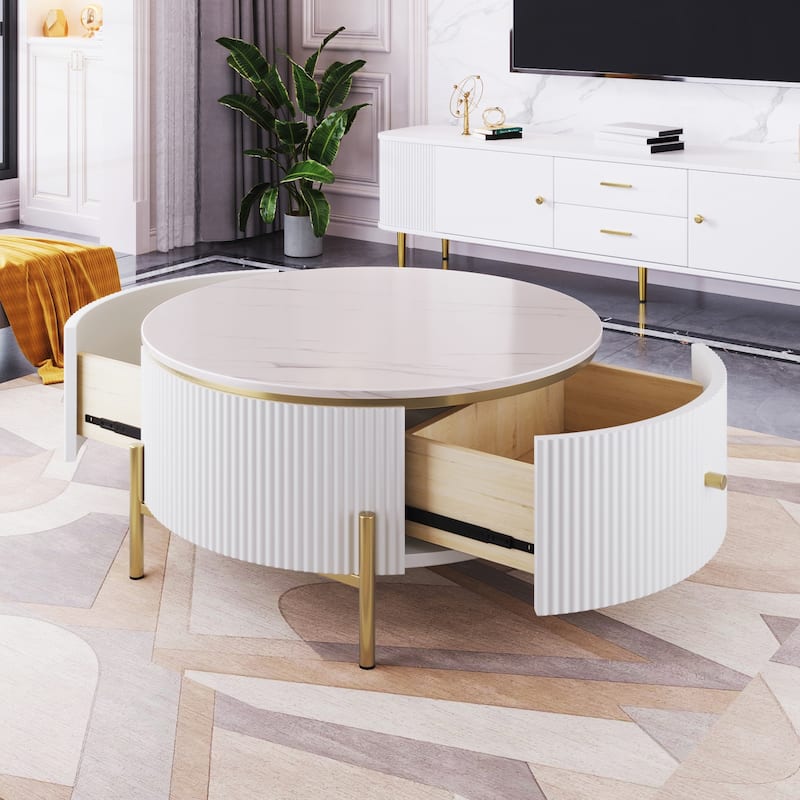 Modern Round Coffee Table with 2 large Drawers