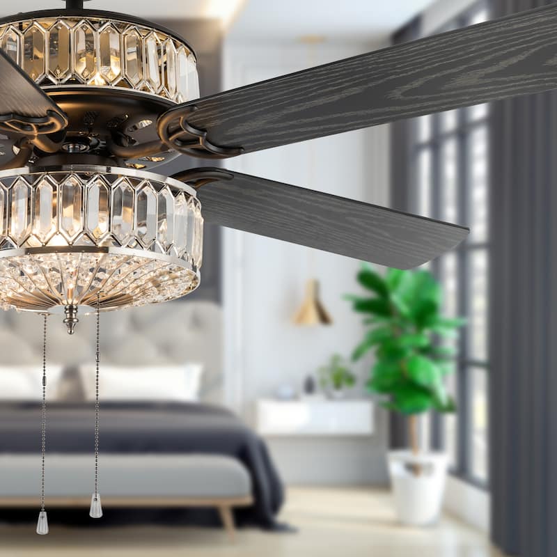 Silver Geometric Diamond Shaped Double-Layered Clear K-9 Crystal Ceiling Fan - 52 Inches - 52 Inches