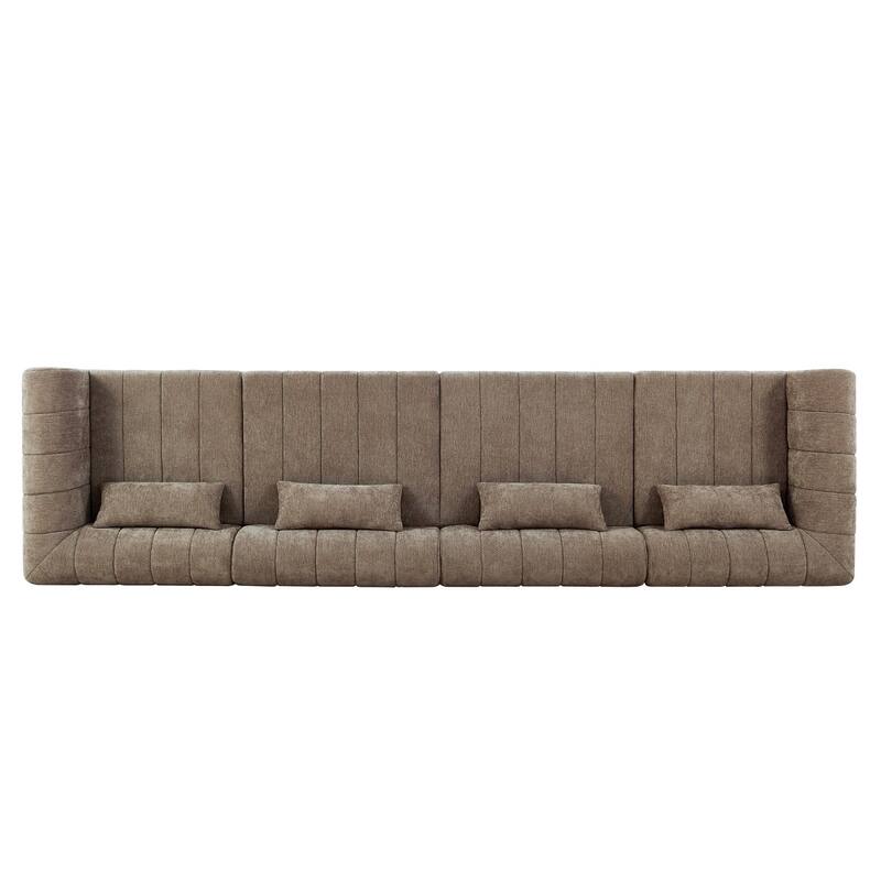 145.5" 4 Pieces Modular Full-Compressed Polyester Upholstered Sectional Sofa