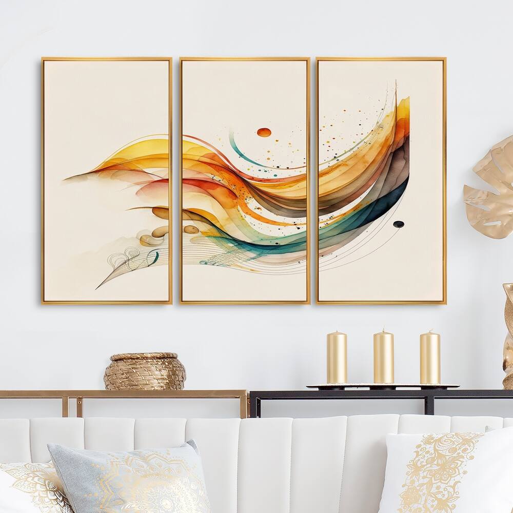 Designart "Burnt Orange Waves Abstract II" Modern Waves Framed Canvas Art Print - 3 Panels