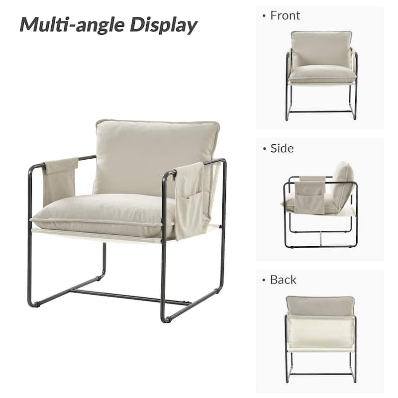Rebeca Modern Metal Frame Arm Chair with Storage Pockets Set of 2 by HULALA HOME