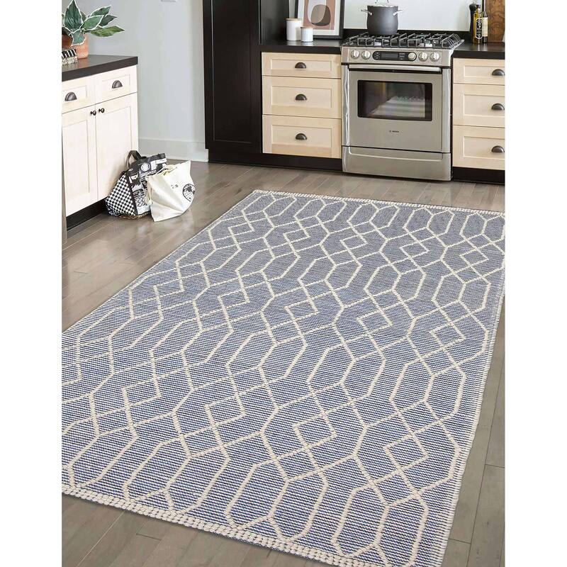 ECARPETGALLERY Braid weave Sienna Blue Wool Rug - 4'11 x 8'0