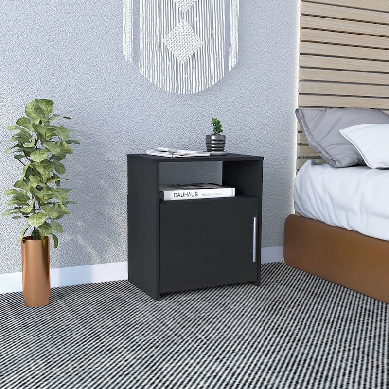23” Modern Pine Wood Nightstand Bedside Table with Shelf and Metal Handle for Bedroom or Living Room