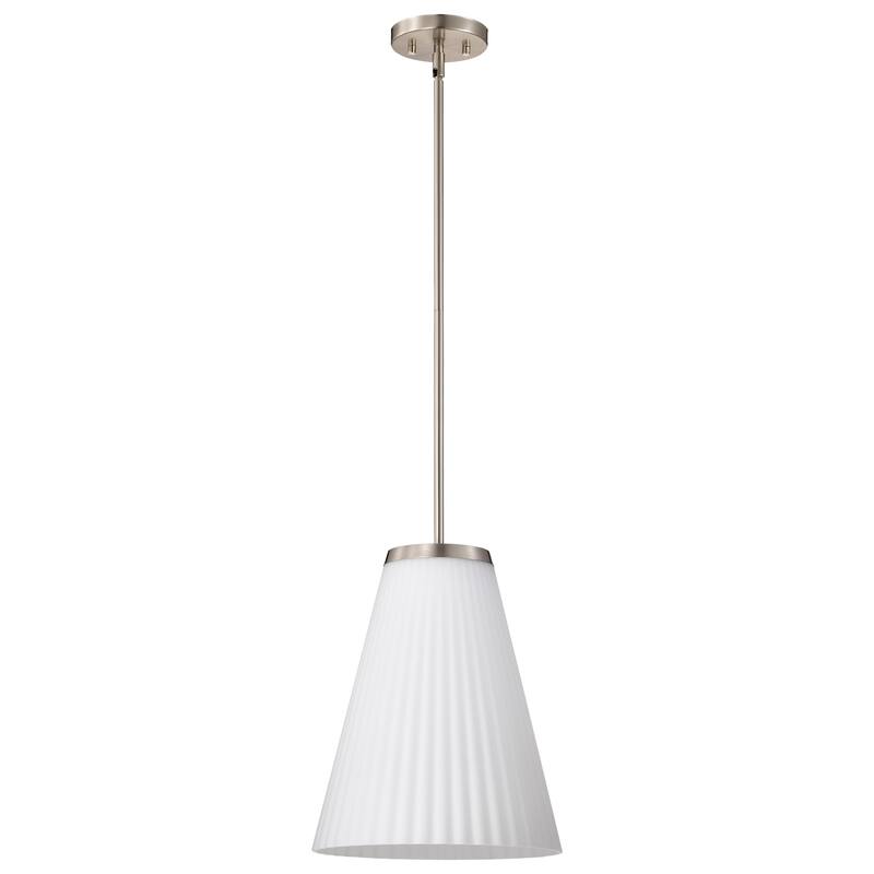 Royale Large Pendant Brushed Nickel Finish Ribbed White Glass - Brushed Nickel