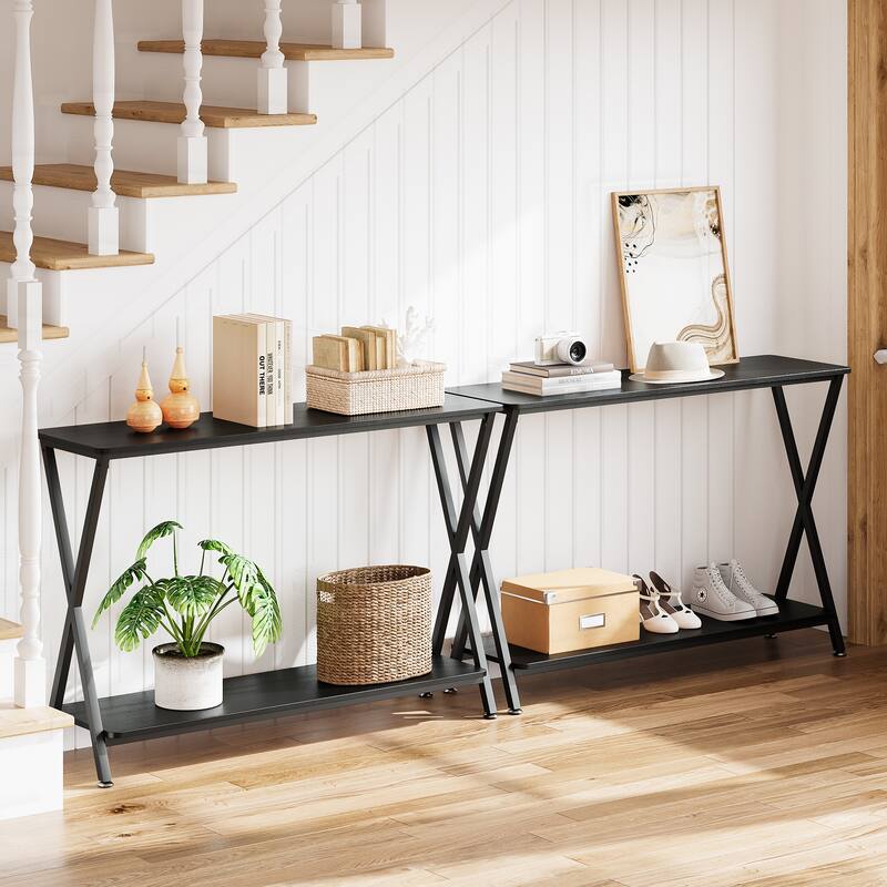 Sofa Tables Narrow Entryway Table with Storage Shelf and Metal Frame
