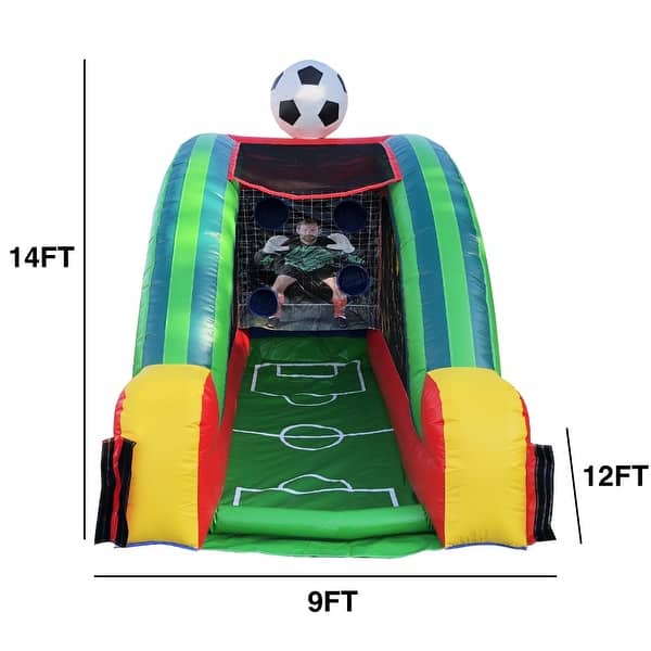HeroKiddo Inflatable Soccer Game with Air Blower & Foam Soccer Ball, Commercial Grade, Outdoor Play, 15oz PVC Vinyl, 90 LBS