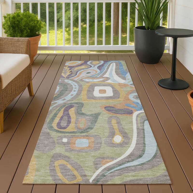 Machine Washable Indoor/ Outdoor Modern Picasy Chantille Rug - Green - 2'3" x 7'6"