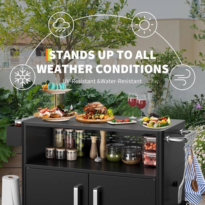 Outdoor Multifunction Kitchen Cart Island, Grill Cart with Storage Cabinet