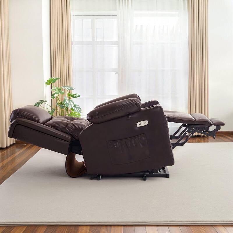 MCombo Lay Flat Dual Motor Power Lift Recliner Chair Sofa with Heat and Massage, Infinite Position, Faux Leather 7661 - Dark Brown