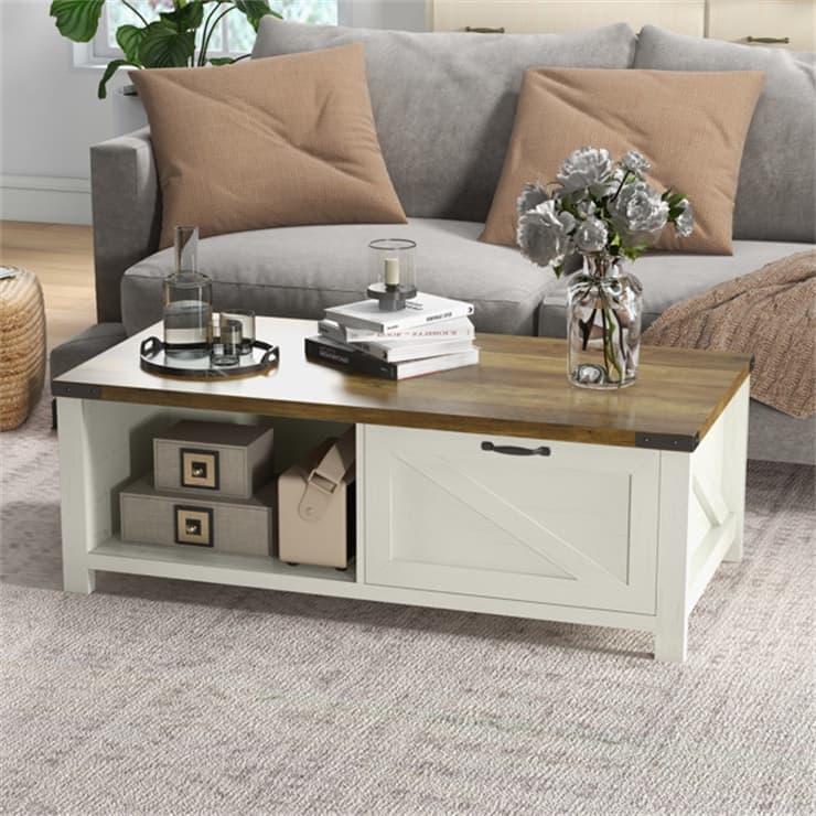 Coffee Table with 2 Open Shelves and 1 Drawer
