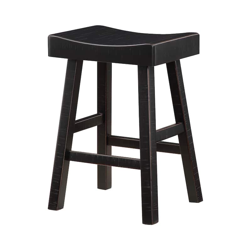 Casy 25 Inch Counter Height Stool, Saddle Seat, Black Solid Rubberwood
