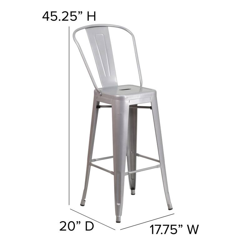 4 Pack 30" High Metal Indoor-Outdoor Barstool with Back - Kitchen Furniture