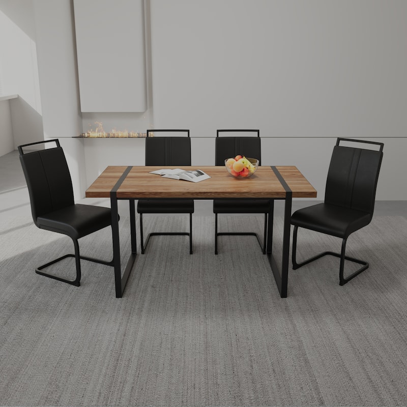 Modern 5-Piece Dining Set with MDF Rectangular Table & 4 High Back C-shaped Tube Chairs - Black