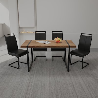 Modern 5-Piece Dining Set with MDF Rectangular Table & 4 High Back C-shaped Tube Chairs