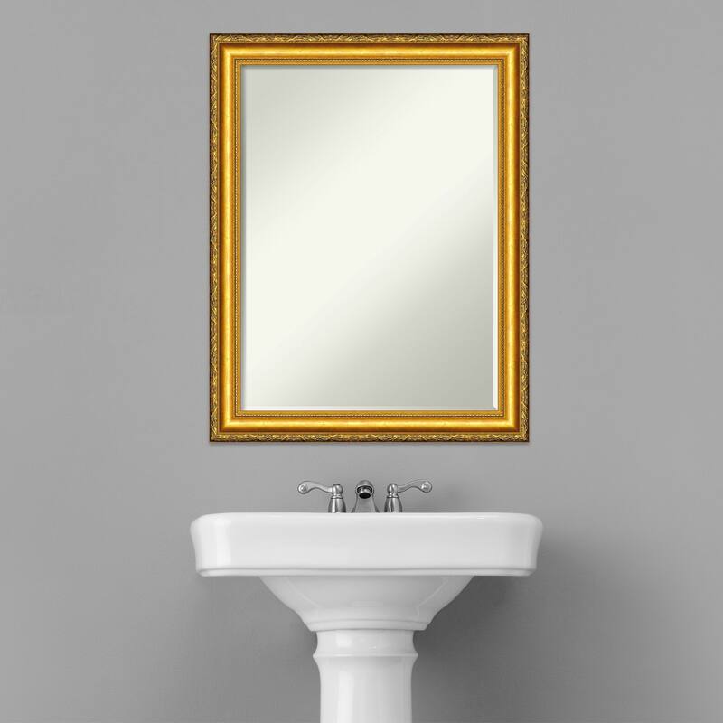 Petite Bevel Wood Bathroom Wall Mirror - Colonial Embossed Gold Frame - Colonial Embossed Gold - 22 x 28 in