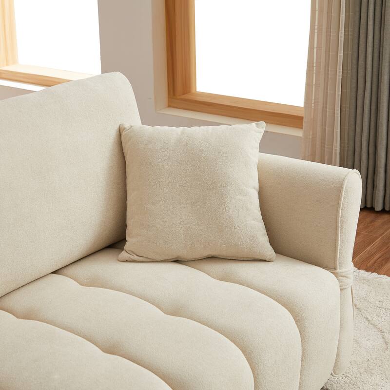 80'' Chenille Fabric Sofa with Lumbar Pillow, 3-seater Upholstered Sofa Chaise with 2 Cushions for Livingroom