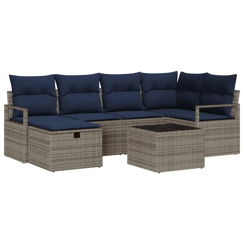 vidaXL 6/7 Garden Sofa Set with Cushions Black/Brown/Grey Poly Rattan - 91.3 x 48 x 27.2