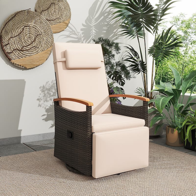 Gymax 2PCS Outdoor Swivel Rattan Recliner Chair Patio Wicker Chaise