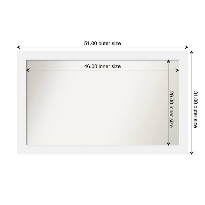 Corvino White Framed Non-Beveled Custom Wall Mirror, Bathroom Vanity Mirror - Outer Size: 51 x 31