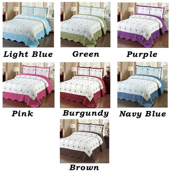 3pc Blue Green Purple Pink Red Brown Bedspread Queen Size Quilted High Quality Bed Cover Embroidery Quilt Overstock 11882868