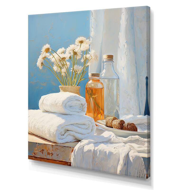 Designart "White And Orange Coastal Laundry Towels I" Laundry Wall Décor White - Modern Print Art For Living Room