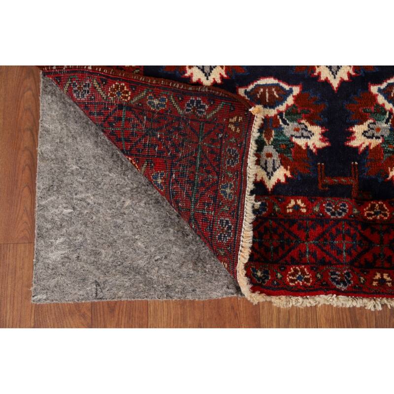 Navy Blue Balouch Persian Runner Rug Hand-Knotted Wool Carpet - 3'9" x 9'0"