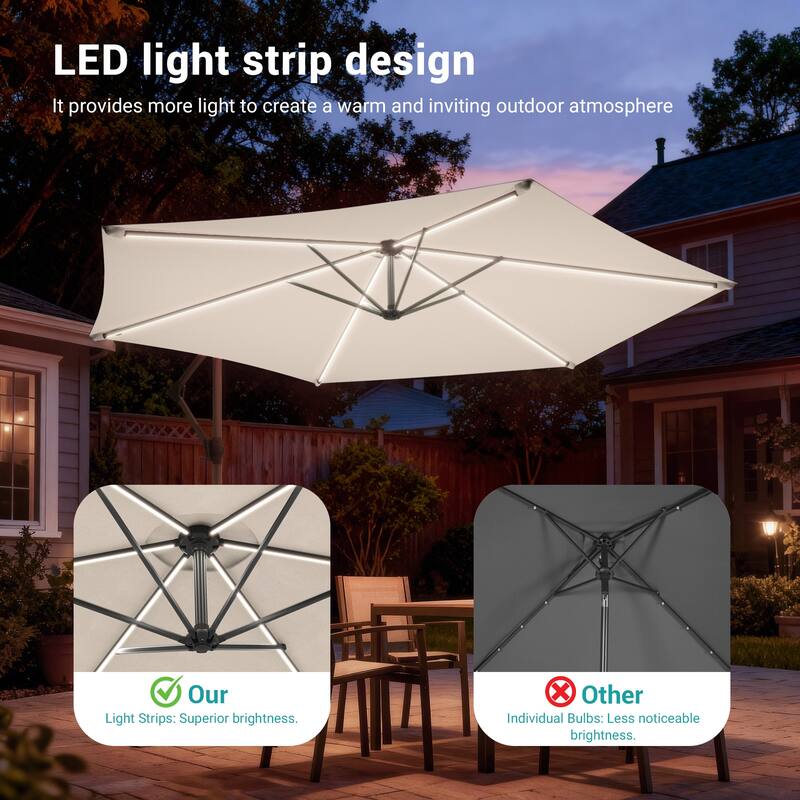 Sonkuki Outdoor 10FT LED lighted Patio Offset umbrella for Garden