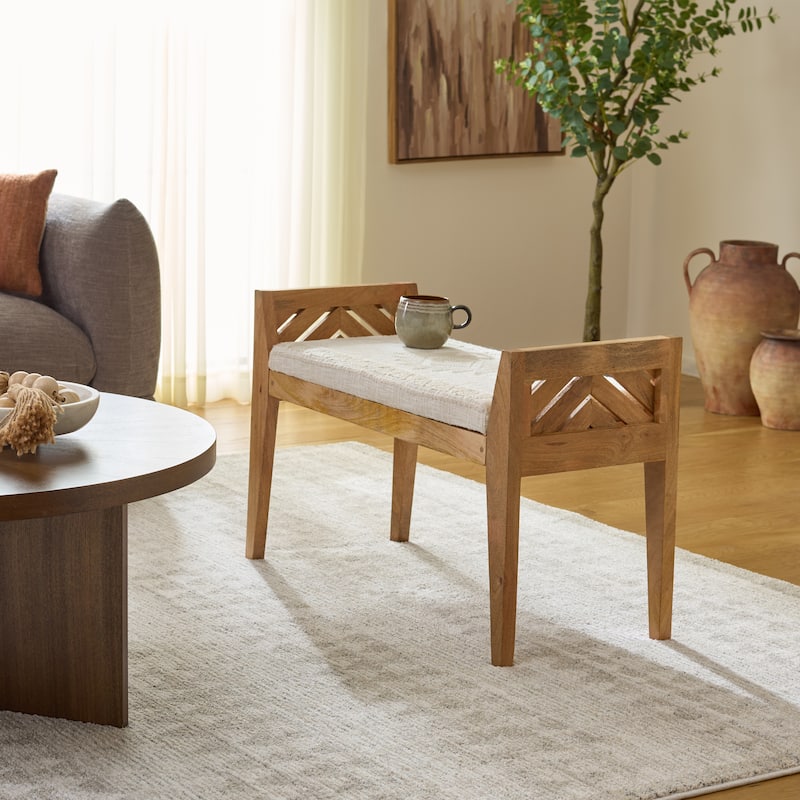 SAFAVIEH Home Hamburg Wood Bench - 33"W x 14"D x 21"H - Beige/Natural