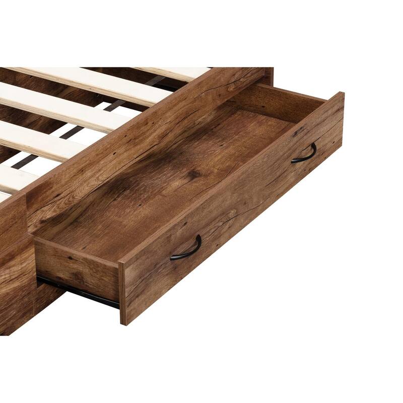 Twin Bed with Drawers - Mountain Oak Finish, Slat Kit Included, Reversible Design, Easy Assembly