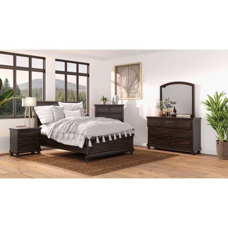 Dark Cherry Nightstand with Two Drawers, Transitional Design