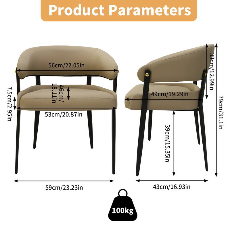 Set of 2 Dining Chairs Accent Upholstered Arm Chair Low Back