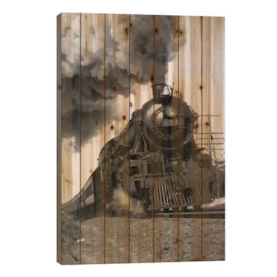 1920s-1930s Steam Engine Pulling Passenger Train Smoke Billowing From Exhaust Stack Print On Wood by Vintage Images