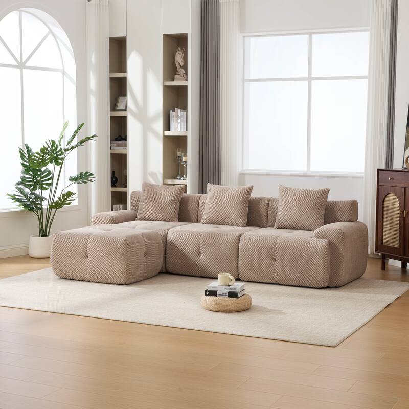 104"W Modern Upholstered Sectional Sofa with 3 Pillows and Ottoman