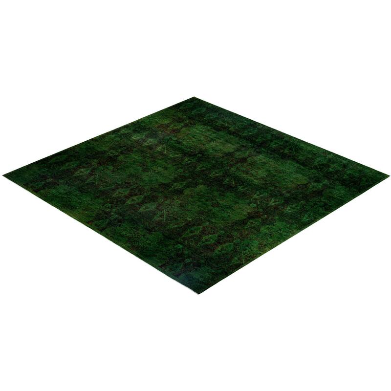 Overdyed One-of-a-Kind Hand-Knotted Square Area Rug - Green - 12' 1" x 12' 2"