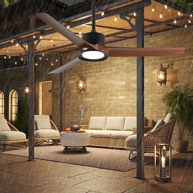 Outdoor Ceiling Fan with Light: 52 Inch Black Waterproof Gazebo Fans with Lights Outdoor Hanging 6 Speed Reversible DC Motor