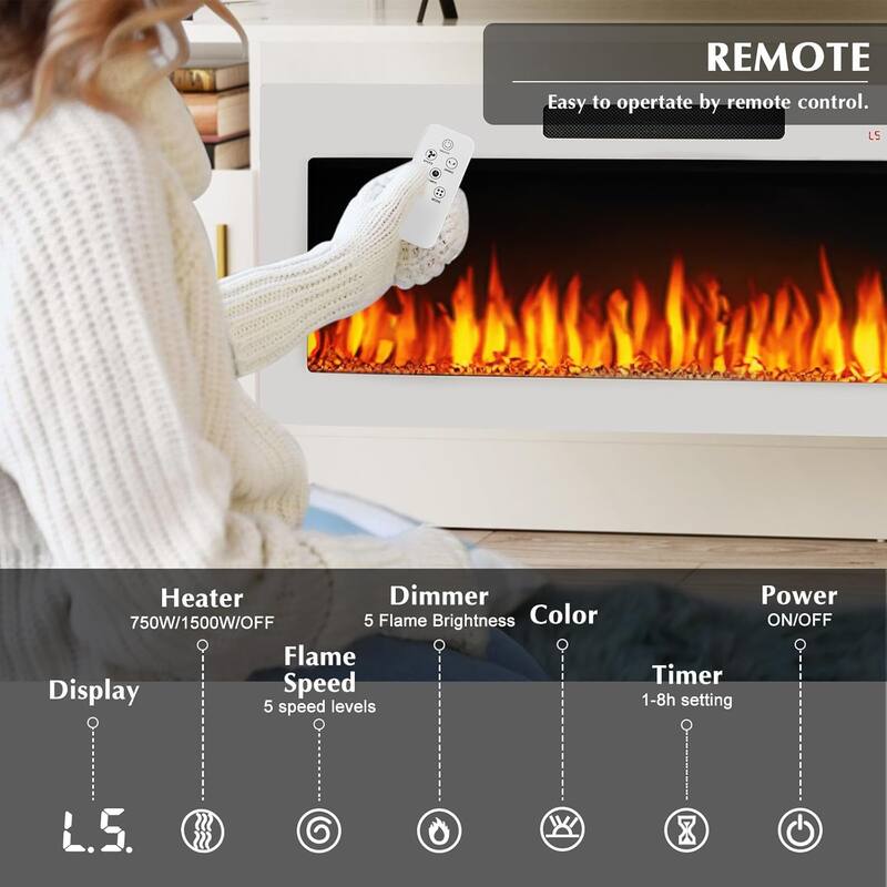 Bossin 70" Fireplace TV Stand with 36" Electric Fireplace, TV Stand for TVs Up to 80", 16 Colors LED Lights/Entertainment Center