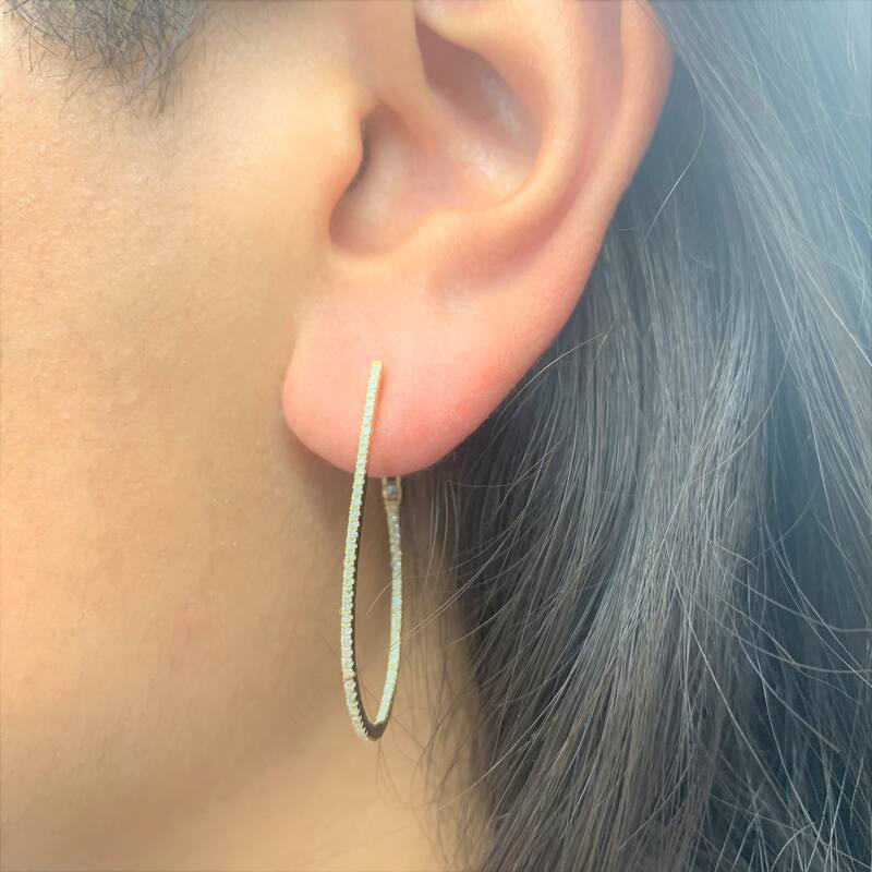 Joelle Collection Inside Out Diamond Thin Pear Hoop Earrings 1.5" Drop 14K Gold 3/8ct TDW