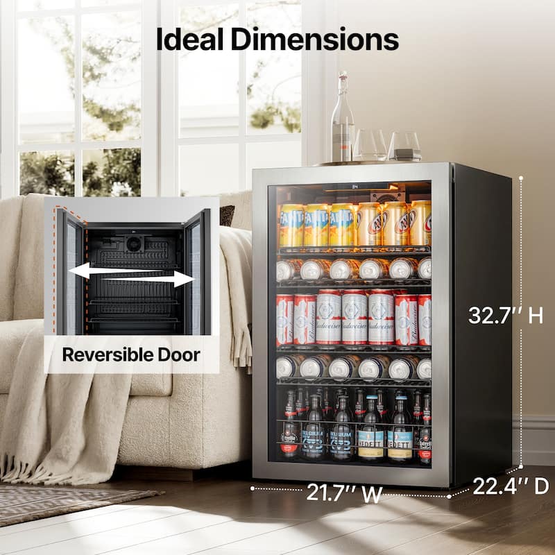 Ca'Lefort 21.7 in. W Single Zone 155-Cans Beverage Cooler Freestanding Refrigerator Glass Door