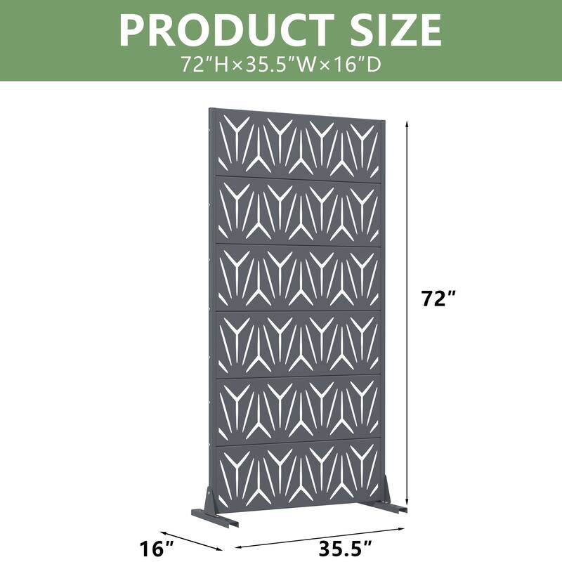72" H×47"W Dovelina Black Outdoor Freestanding Metal Privacy Screen Decorative Garden Fence