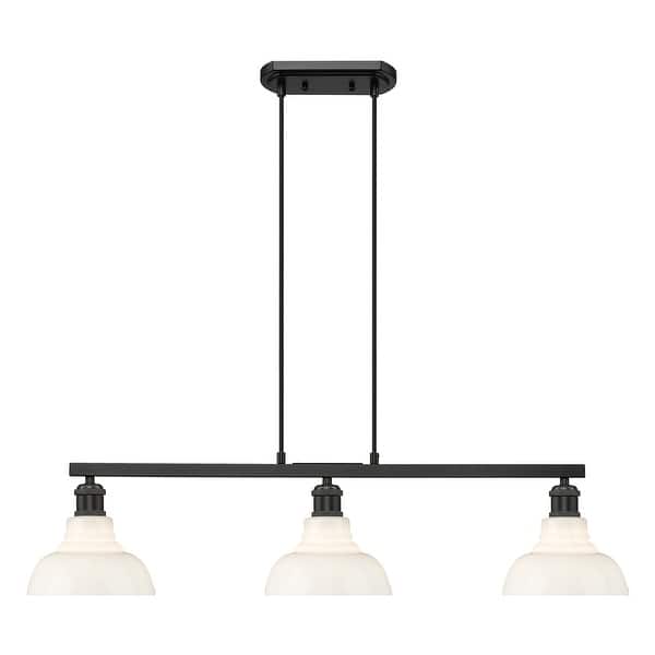 slide 2 of 4, Yep by Golden Lighting Carver 3-light Island Light in Matte Black and Vintage Milk Glass - Linear Pendant