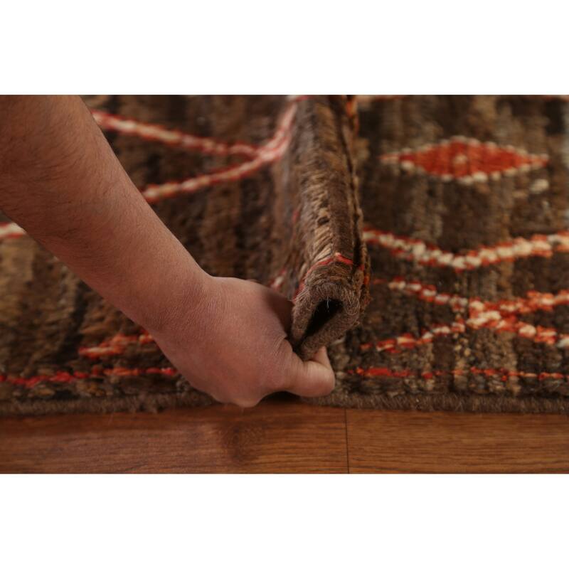 Hand Knotted Oriental 100% Wool Carpet Tribal Trellis Brown Moroccan Area Rug - 9' 11'' X 6' 8''