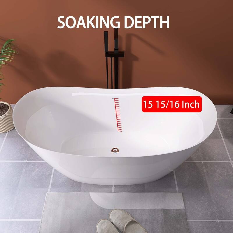 66 in. x 32 in. Acrylic Freestanding Soaking Bathtub in White