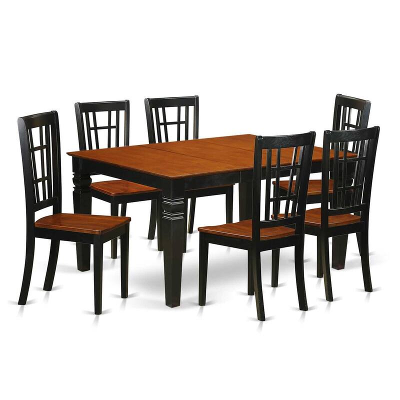 HomeStock 7-Piece Black and Cherry Finish Solid Wood Top Dining Table with 6 Chairs with Lattice Back