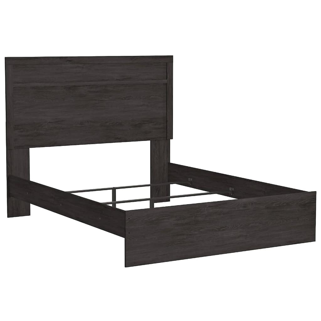 Cyme Queen Size Bed w Plank Headboard, Minimalist Charcoal Black
