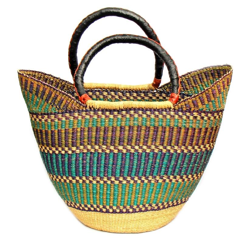 Handmade Bolga Shopper Tote Basket, 18-inch, Natural or Mixed Colors - Mixed Colors
